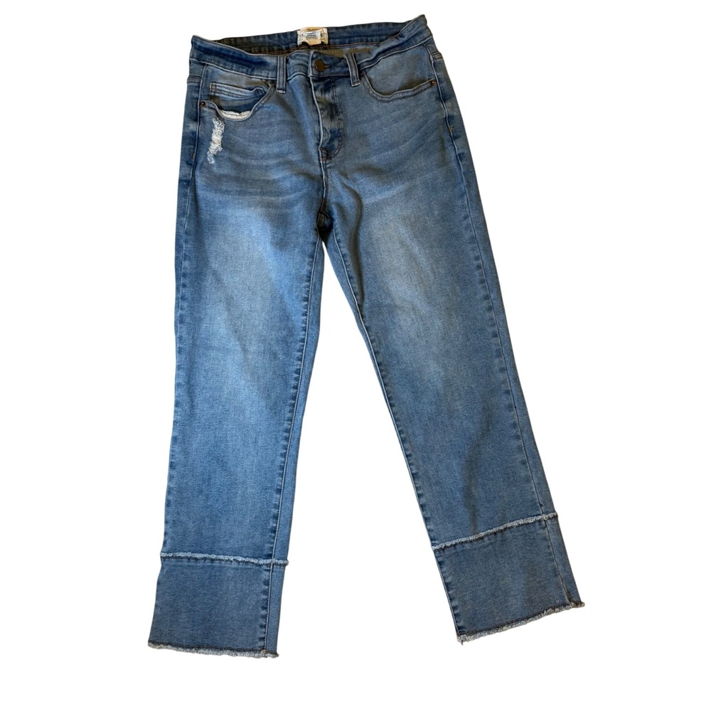 FOR THE REPUBLIC Women's Size 4 Blue Distressed Raw Hem Cropped Jeans festival